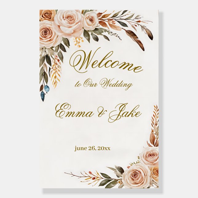 Elegant Boho Floral wedding welcome sign (Front)