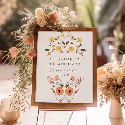 Elegant Boho Floral Wedding Welcome Sign