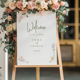 Elegant Boho Floral Welcome Calligraphy Wedding Foam Board