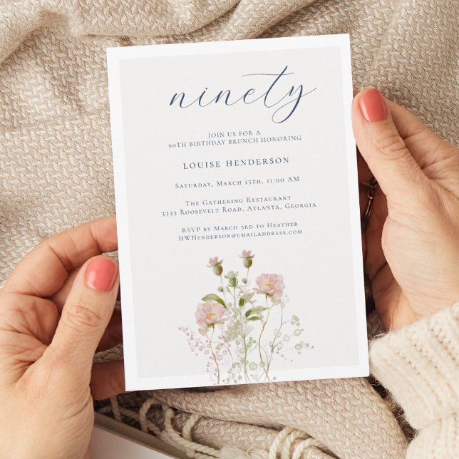 Elegant Boho Floral Wildflower 90th Birthday Party Invitation (Creator Uploaded)