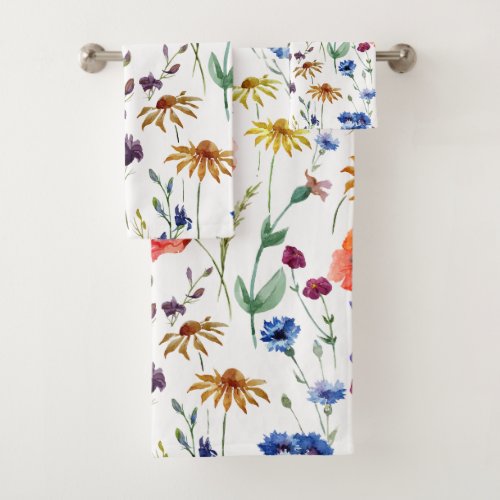 Elegant Boho Floral Wildflower  Bath Towel Set