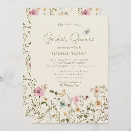 Elegant Boho Floral Wildflower Boho Bridal Shower Invitation