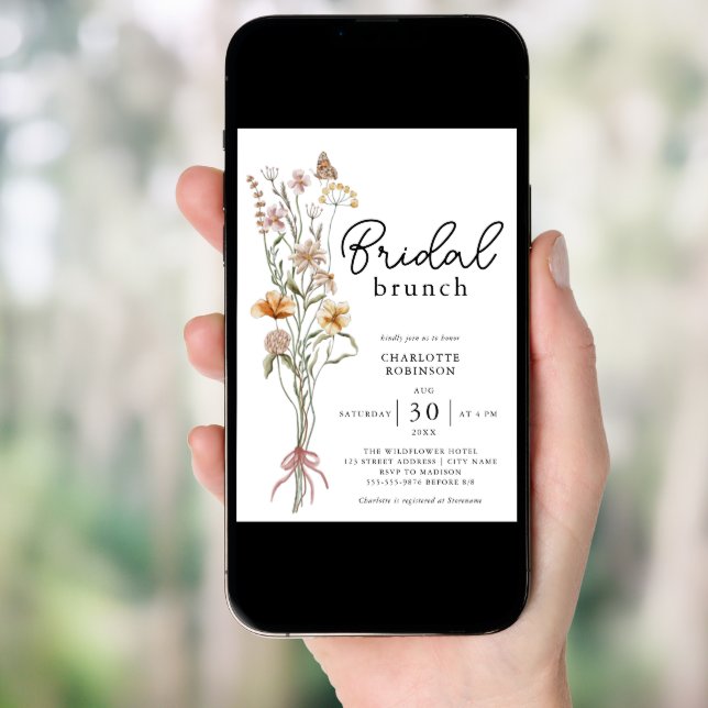 Elegant Boho Floral Wildflower Bridal Brunch Invitation (Front Digital)