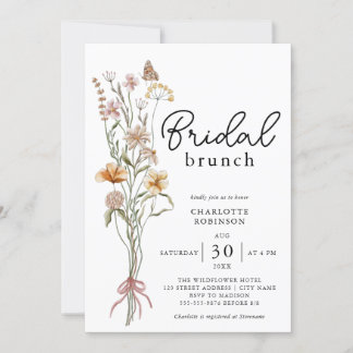 Elegant Boho Floral Wildflower Bridal Brunch Invitation