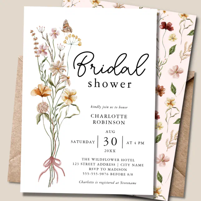 Elegant Boho Floral Wildflower Bridal Shower Invitation Zazzle 5935