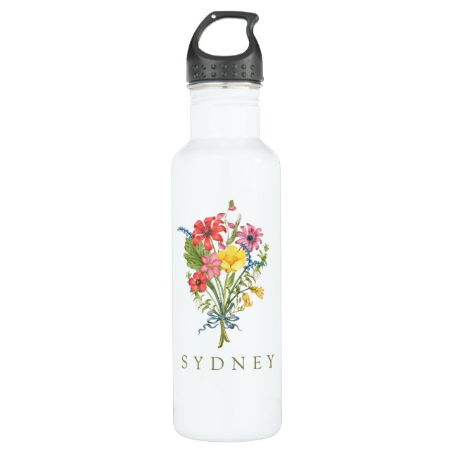 Elegant Boho Floral Wildflower Stainless Steel Water Bottle (Front)