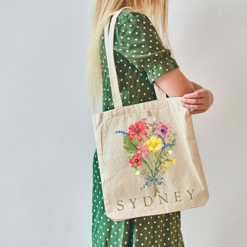 Elegant Boho Floral Wildflower Tote Bag