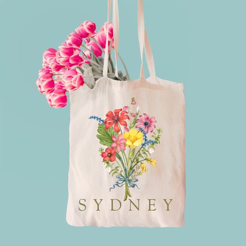 Elegant Boho Floral Wildflower Tote Bag