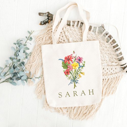 Elegant Boho Floral Wildflower Tote Bag