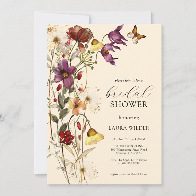 Elegant Boho Floral Wildflowers Bridal Shower Invitation (Front)
