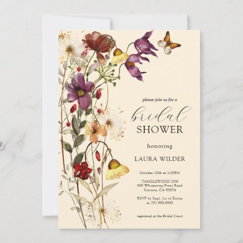 Elegant Boho Floral Wildflowers Bridal Shower Invitation