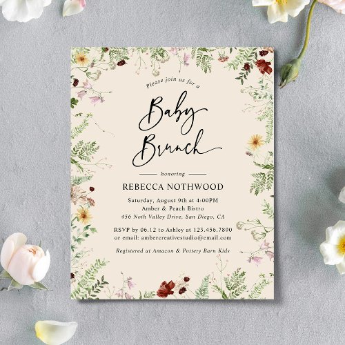 Elegant Boho Florals Baby Brunch Invitation