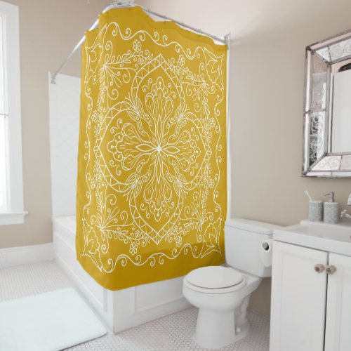 Elegant Boho Flourish Pattern Mustard Yellow Shower Curtain