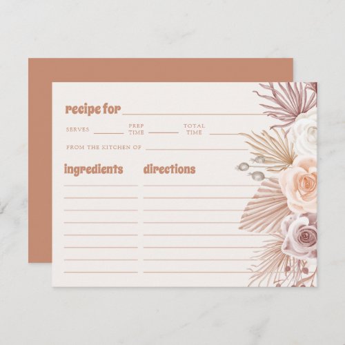 Elegant Boho Flowers Bridal Shower Recipe Card