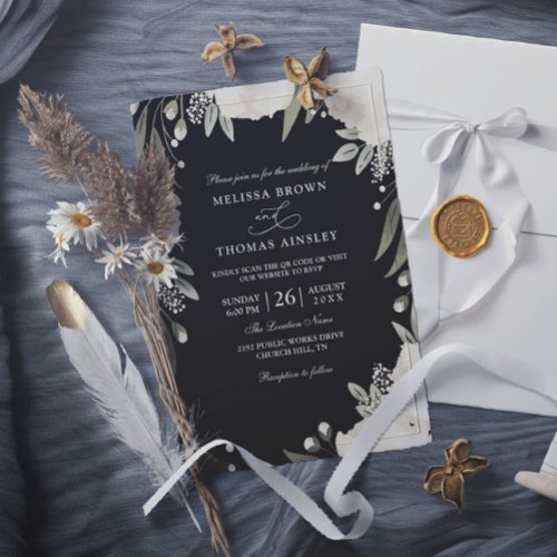 Elegant Boho Flowers Budget QR Code Wedding Invitation
