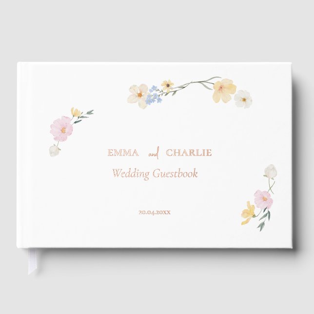 Elegant boho flowers Calligraphy Wedding  Foil Guest Book (Front)