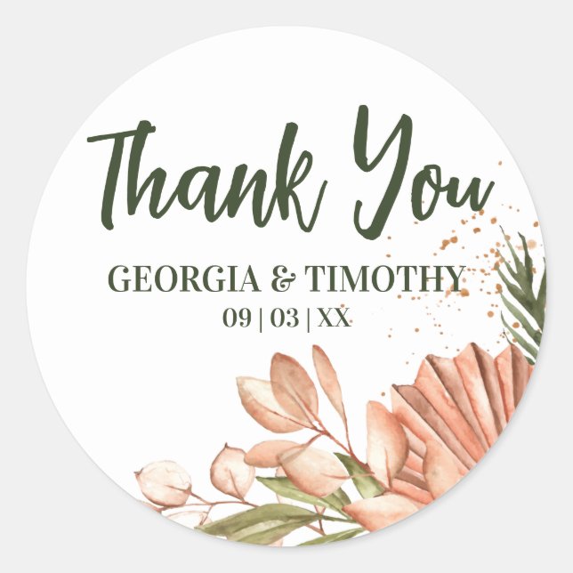 Elegant Boho Flowers, Thank You Classic Round Sticker (Front)