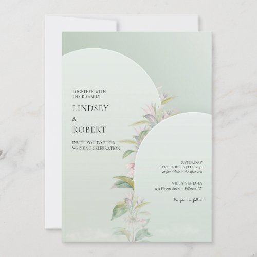 Elegant boho geometric arch greenery blush floral invitation