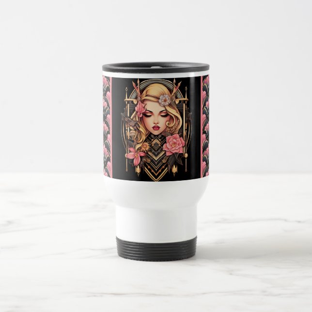 Elegant Boho Girl Black and Pink Mug (Center)