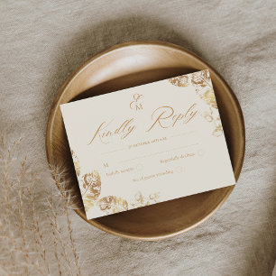 Elegant Boho Gold Autumn Wedding RSVP Card