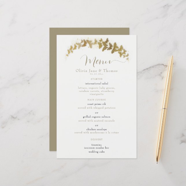 Elegant Boho Gold Butterflies Classy Wedding Menu (Front/Back In Situ)