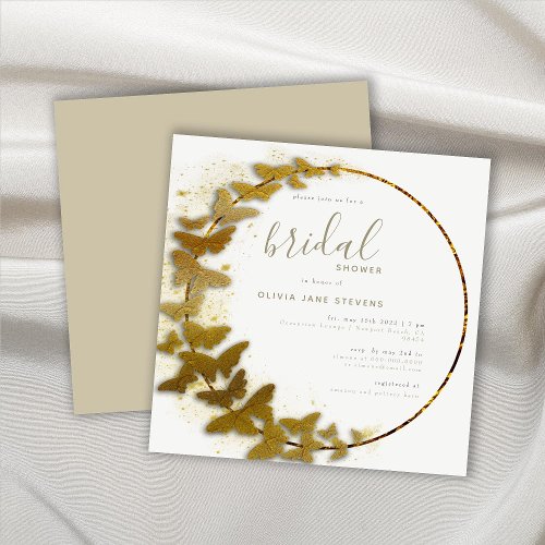 Elegant Boho Gold Butterfly Wreath Bridal Shower Invitation