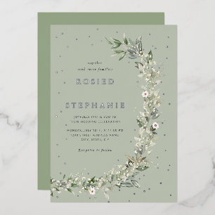 Elegant Boho Gold Foil Watercolor Greenery Wedding Foil Invitation