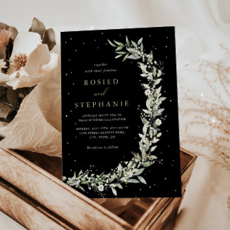 Elegant Boho Gold Foil Watercolor Greenery Wedding Invitation