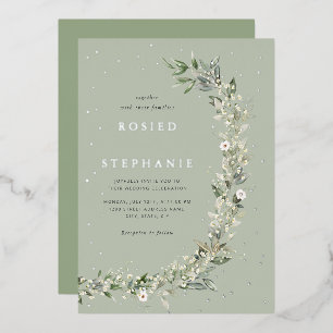 Elegant Boho Gold Foil Watercolor Greenery Wedding Invitation