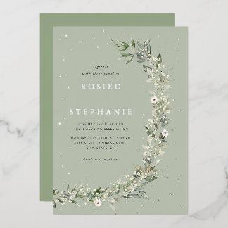 Elegant Boho Gold Foil Watercolor Greenery Wedding Invitation