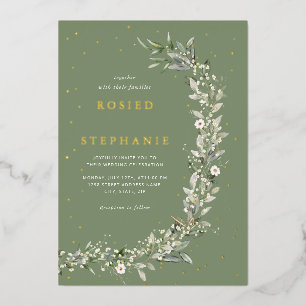 Elegant Boho Gold Foil Watercolor Greenery Wedding Invitation