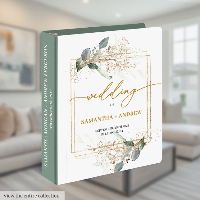 Elegant Boho Gold Greenery Wedding 3 Ring Binder (Elegant Boho Gold Greenery Wedding 3 Ring Binder)