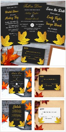 Elegant Boho Gold Leaves Fall Wedding Collection