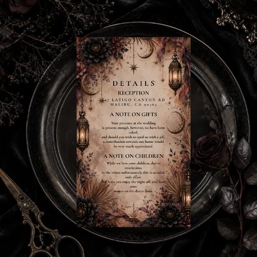Elegant Boho Goth Wedding Enclosure Card