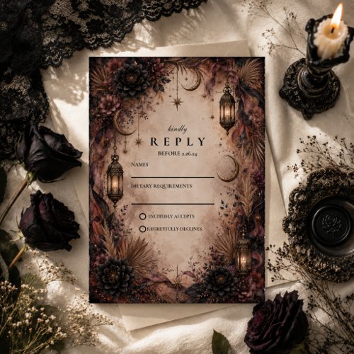 Elegant Boho Goth Wedding RSVP Card