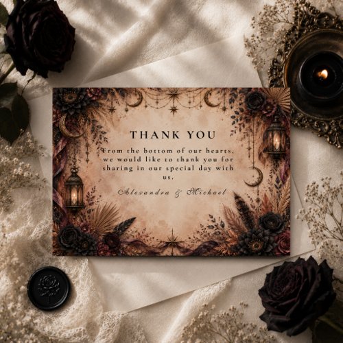 Elegant Boho Goth Wedding Thank You Card