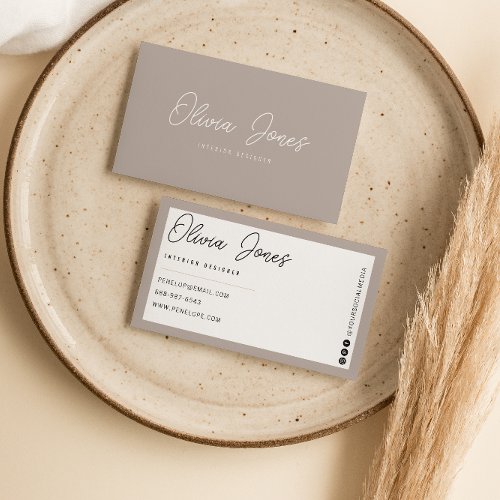 Elegant Boho Gray Branding Modern Trendy Unique Business Card