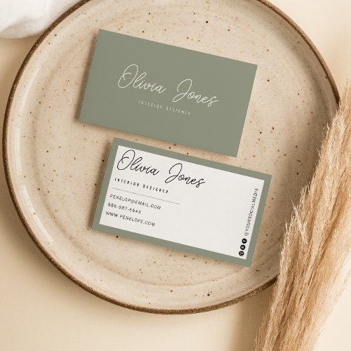 Elegant Boho Green Branding Modern Trendy Unique Business Card