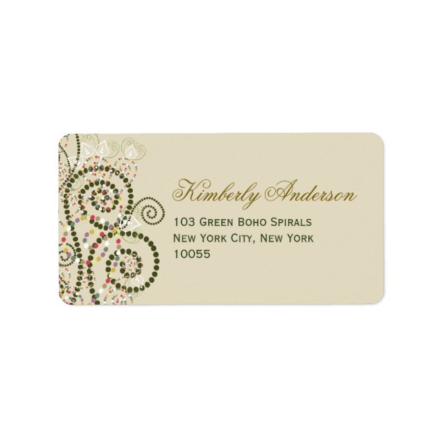 Elegant Boho Green Spirals Wedding Address Labels (Front)