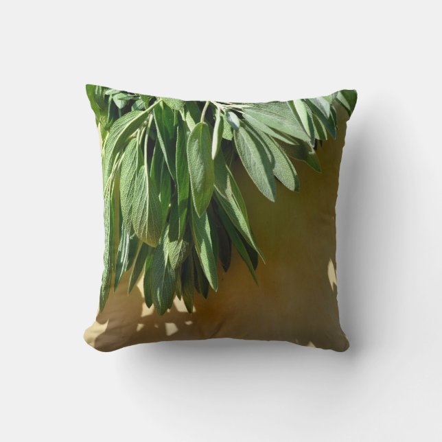 Elegant boho greenery botanical herbs throw pillow (Front)