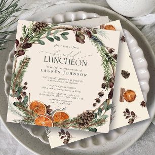 Elegant Boho Greenery Citrus Fall Bridal Luncheon Invitation
