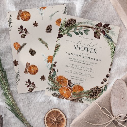 Elegant Boho Greenery Citrus Fall Bridal Shower Invitation