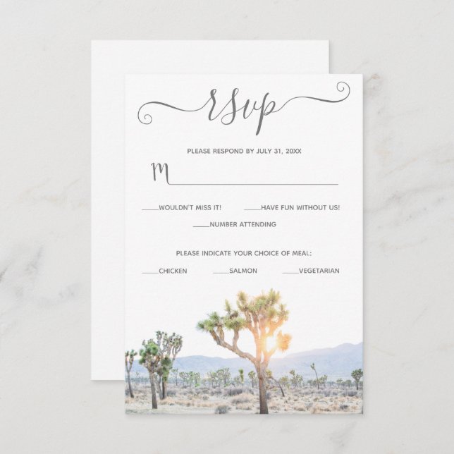 Elegant Boho  Greenery Custom Joshua Tree Wedding RSVP Card (Front/Back)