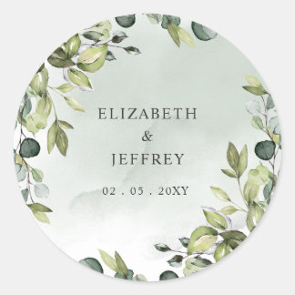 Elegant Boho Greenery Eucalyptus Wedding Classic Round Sticker