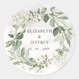 Elegant Boho Greenery Eucalyptus Wedding Classic Round Sticker