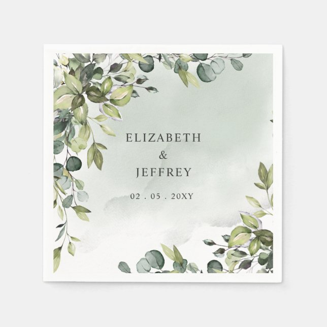 Elegant Boho Greenery Eucalyptus Wedding Napkins (Front)