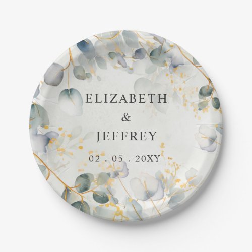 Elegant Boho Greenery Eucalyptus Wedding Paper Plates