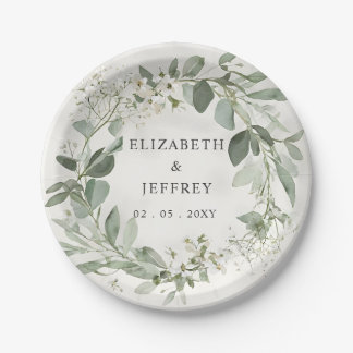 Elegant Boho Greenery Eucalyptus Wedding Paper Plates