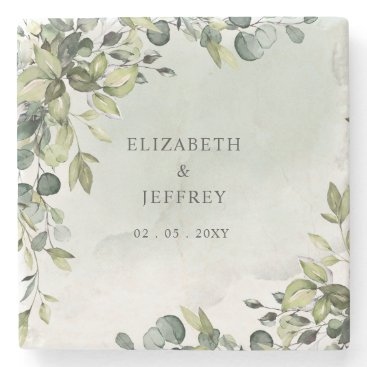 Elegant Boho Greenery Eucalyptus Wedding Stone Coaster
