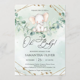 Elegant Boho Greenery Eucalytpus Elephant Oh Baby Invitation